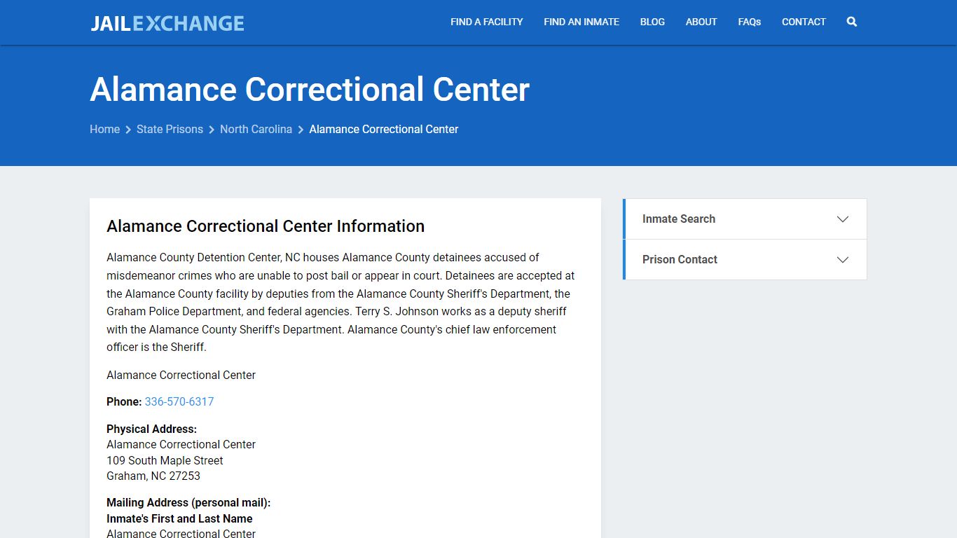 Alamance Correctional Center Inmate Search, NC - Jail Exchange